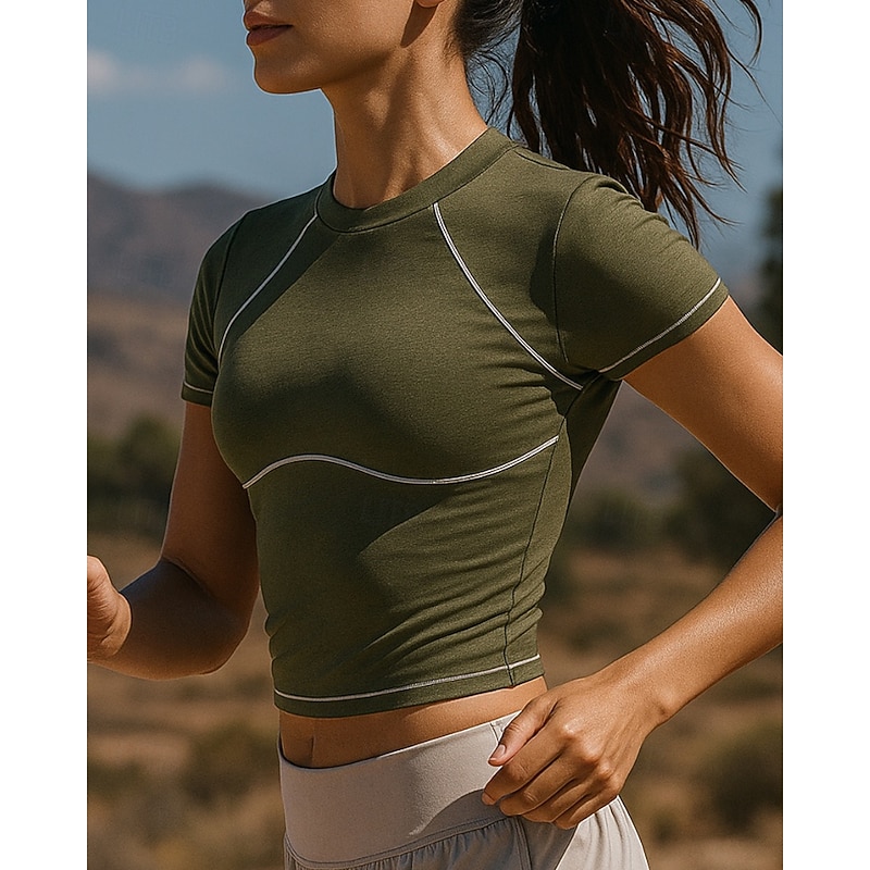 Women's Running Top Slim Short Sleeve Top Athleisure Color Block Cotton Quick Dry Lightweight Breathable Tennis Golf Running Sportswear Activewear Black White Light Grey3