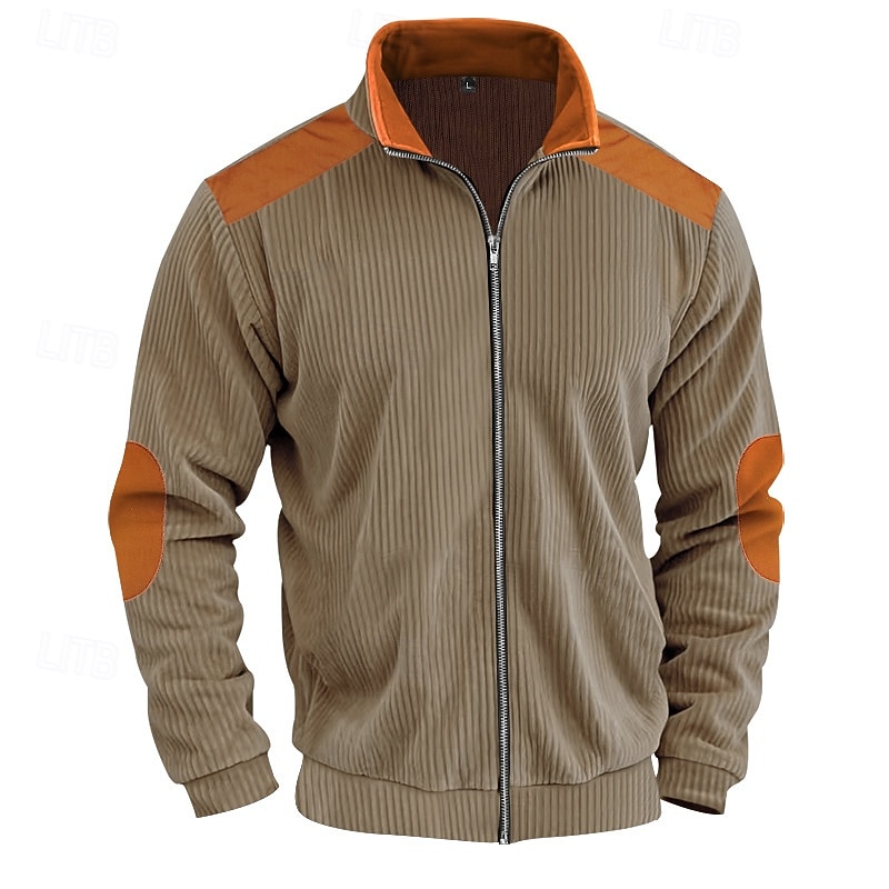 Men's Lightweight Jacket Corduroy Jacket Casual Jacket Vacation Daily Pocket Spring Fall Color Block Fashion Classic Stand Collar Regular Apricot Black White Yellow Wine Jacket