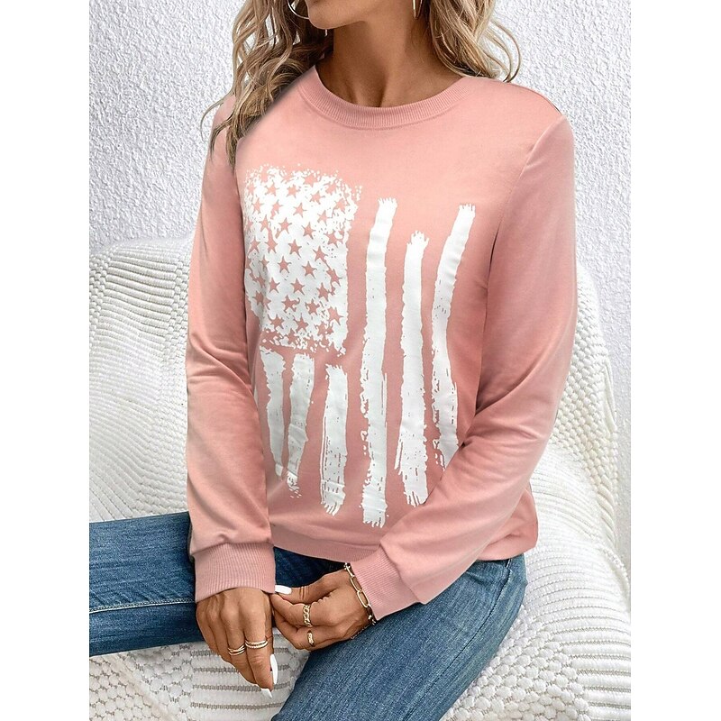 Women's Pullover Sweatshirt Graphic Striped Casual Long Sleeve Crew Neck Regular Tops Home Street Dailywear Print White Pink Blue Brown Gray Summer Spring Fall Winter4