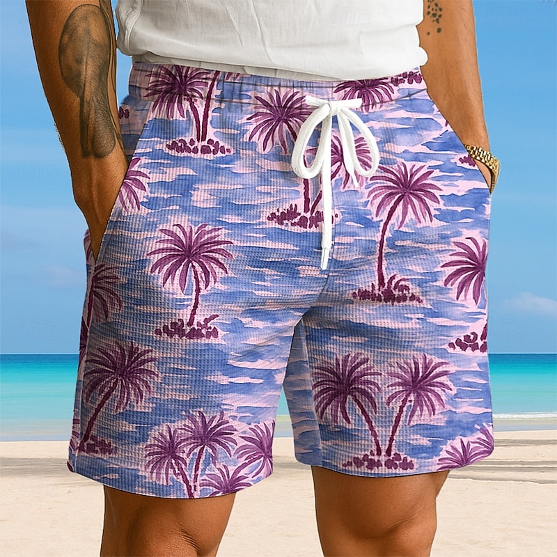 Men's Coconut Tree Tropical Plants Waffle Shorts Sweat Shorts Casual Shorts Mid Waist Hawaiian Vacation Jogging Workout Elastic Drawstring Waist Shorts with Pockets Designer Clothing Apparel2