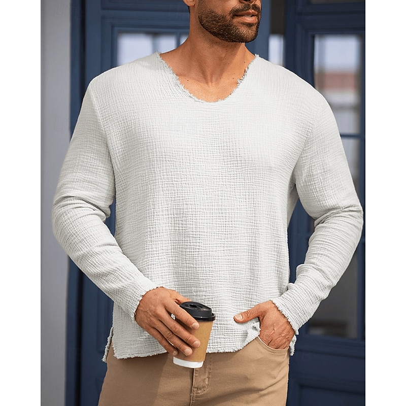 Men's T Shirt Tee Tee Top Long Sleeve Shirt Long Sleeve V Neck Summer Spring Plain Fashion Designer Basic Classic Vacation Street Going out Dark Brown Black White Top Tee for Men