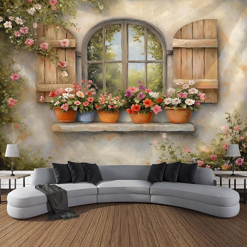 Vintage castle architecture flowers flowers plants landscapes tapestries decorative art blankets curtains hanging home furnishings bedrooms living rooms decorations4