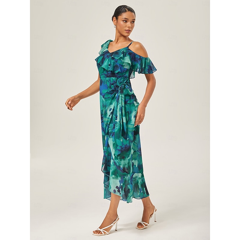 Chiffon Ruffled Tie-Front Midi Dress2