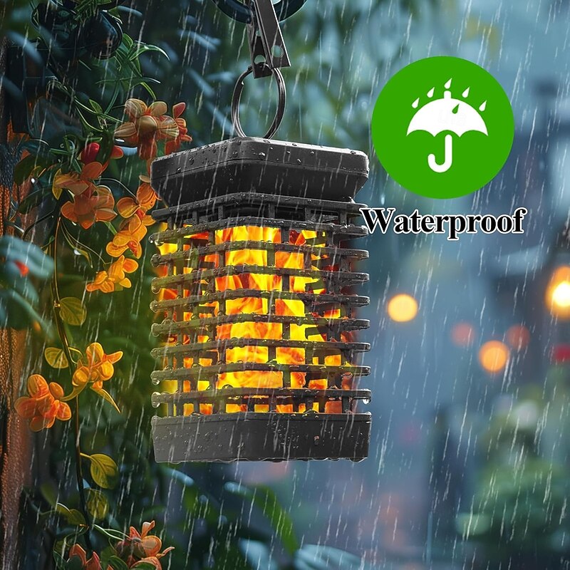 Solar Lights Outdoor Laterns Flickering Flame Solar Lantern Outdoor Hanging Lanterns Decorative Outdoor Lighting Solar Powered Waterproof LED Flame Christmas Lights for Patio Garden