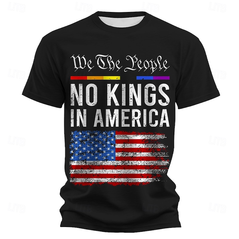 No Kings in America Men's American US Flag T Shirt Short Sleeve T shirt 3D Print Crew Neck Shirt Fashion Daily Basic Street Casual Daily Black Red Blue Summer Spring All Seasons Clothing Apparel S M