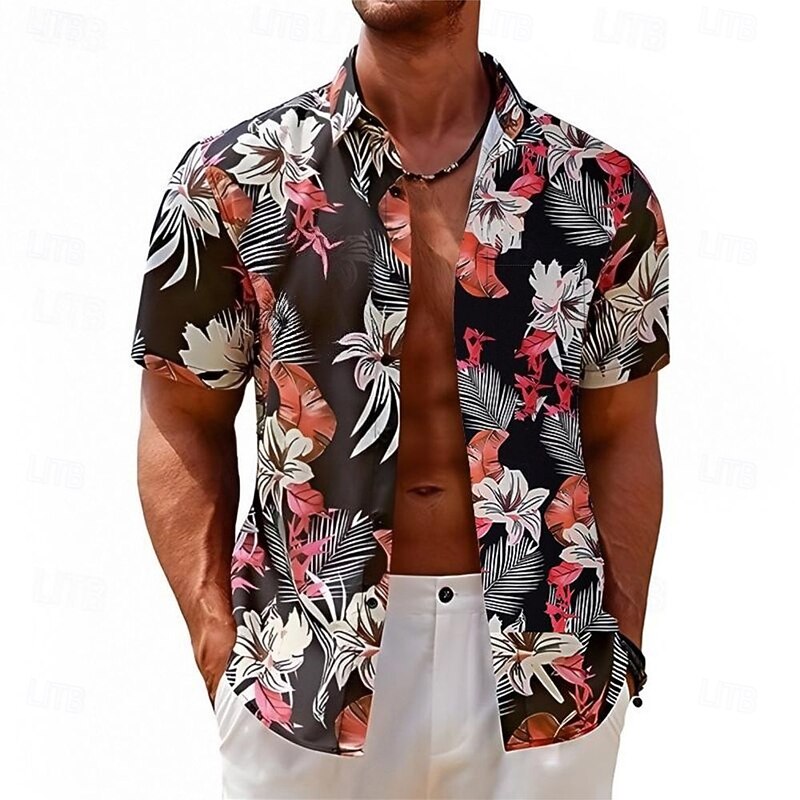 Men's Floral Graphic Prints Shirt Summer Hawaiian Shirt Short Sleeves Shirt Turndown Outdoor Street Black Yellow Red Navy Blue Royal Blue Print Clothing Apparel Fashion Designer Casual Soft4