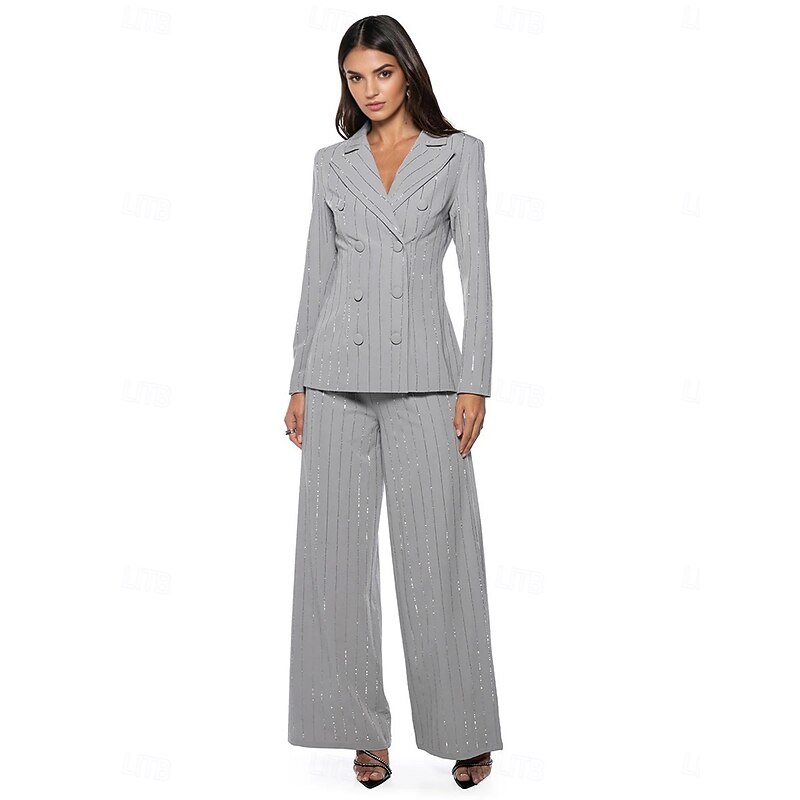 Women's 2 Pieces Suits Formal Wedding Guest Formal Evening Elegant Long Sleeve Ankle Length Peak Lapel Double Breasted3