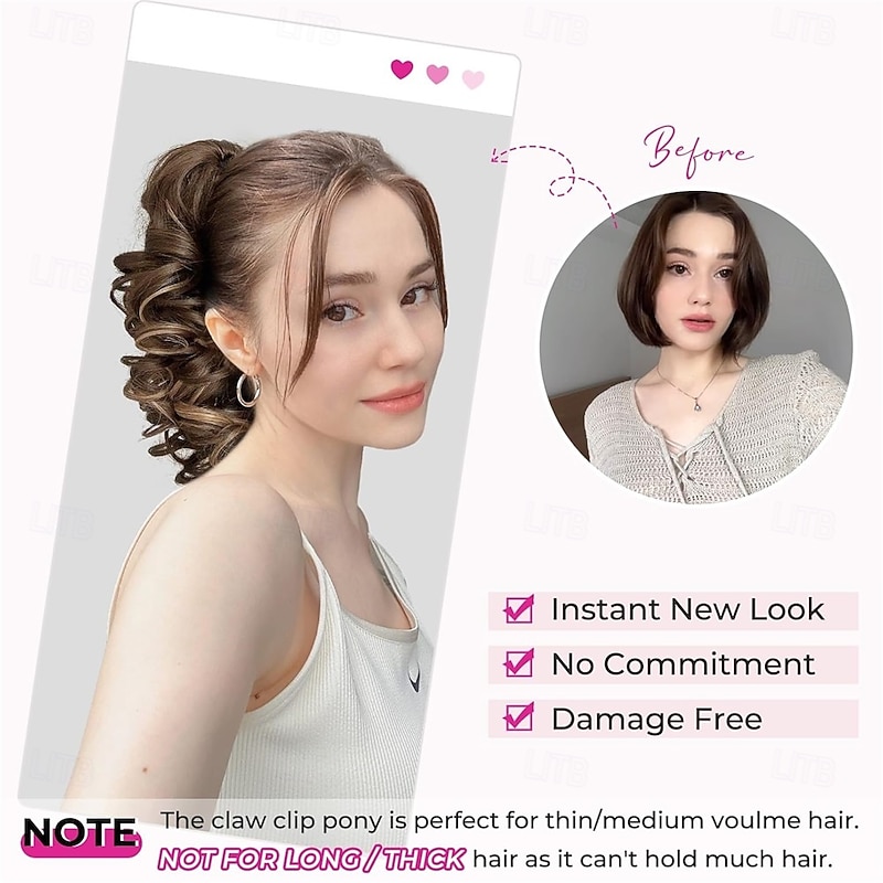 12 Ponytail Extension Classic Loose Curly Wavy Claw Clip Pony tails Hair Extensions Hairpieces for Women - Chocolate Brown with Highlights2