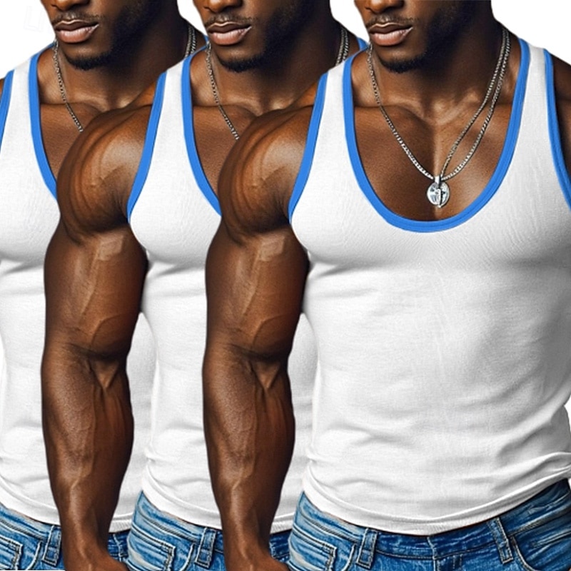 3-Piece  Men's Tank Top  Wife beater Shirt Undershirt Sleeveless Shirt Sleeveless U Neck Deep U Scoop Neck Summer Color Block Pit Strip Fashion Designer Sporty  Color Block Outdoor  Tank Top4