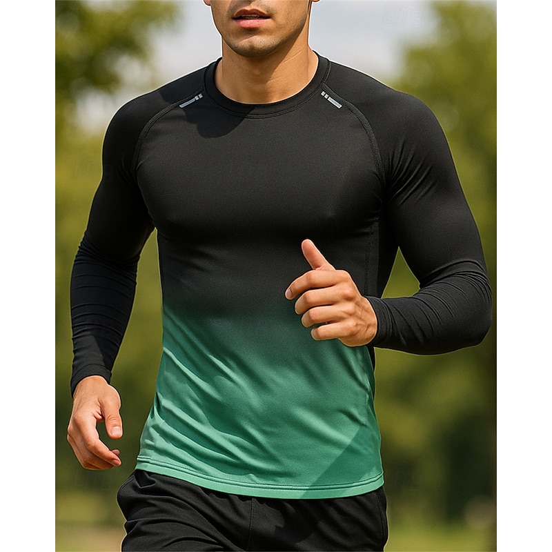 Men's Running Shirt Tennis Shirt Long Sleeve Tee Tshirt Color Gradient Quick Dry Lightweight Breathable Tennis Golf Running Sportswear Activewear Green Gray