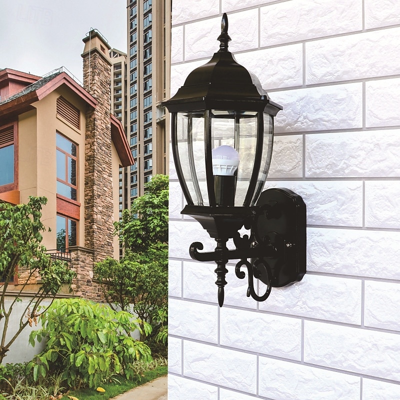 Farmhouse Black Outdoor Light Fixtures Wall Mount Round Base Front Porch Lighting Matte Antique Bronze Wall Sconces Waterproof Exterior Wall Lanterns for Patio House Backyard Door