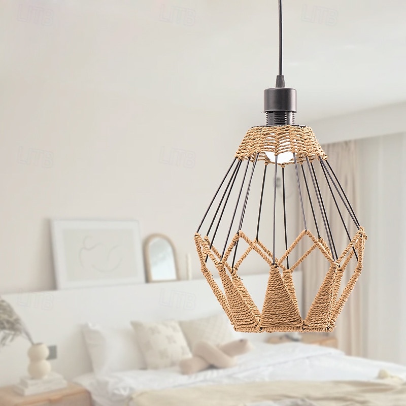 Rattan Lamp Shade Woven Pendant Light Shade Weaved Lighting Chandelier Lamp Cover Ceiling Hanging Light Fixture