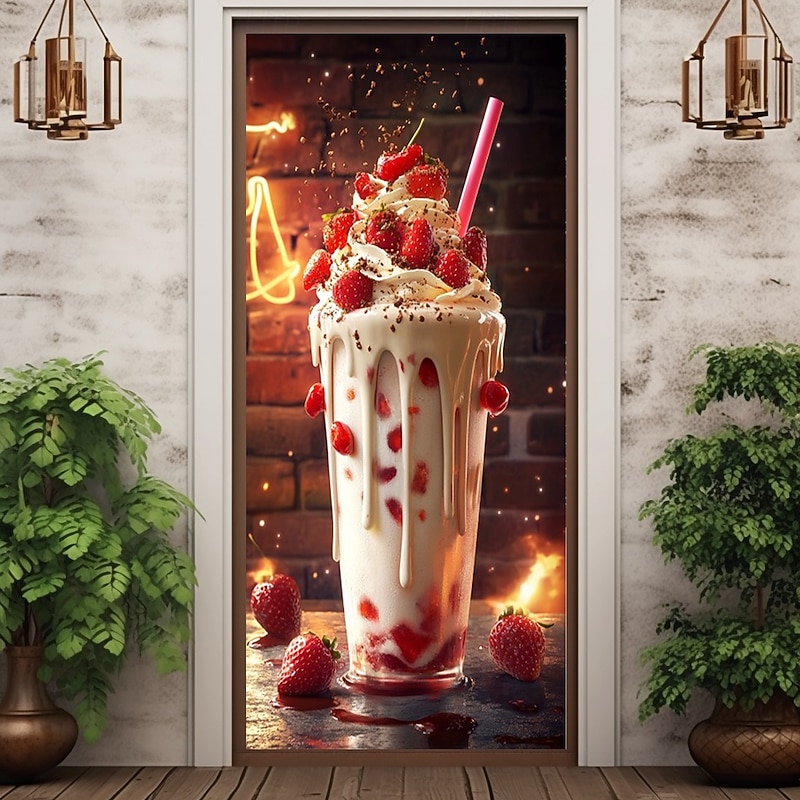 Door Decorations Door Covers Summer Icecream Door Tapestry Door Curtain Decoration Backdrop Indoor/Outdoor Door Banner for Front Door Farmhouse