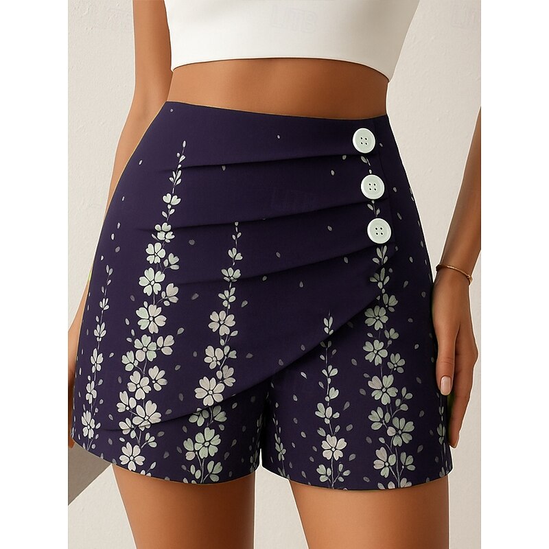 Women's Chinos Shorts Elegant Vacation Vintage Short High Waist Floral Graphic Layered Quick Dry Comfortable Breathable Micro-elastic Outdoor Street Daily Black Navy Blue Purple Green Summer Spring3