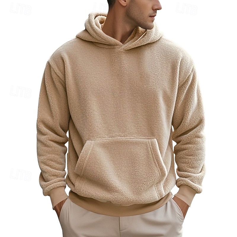 Men's Hoodie Pullover Hoodie Sweatshirt Fleece Hoodie Black Blue Brown Khaki Gray Hooded Plain Pocket Front Pocket Kangaroo Pocket Casual Daily Holiday Polyester Streetwear Casual Fuzzy Fall & Winter
