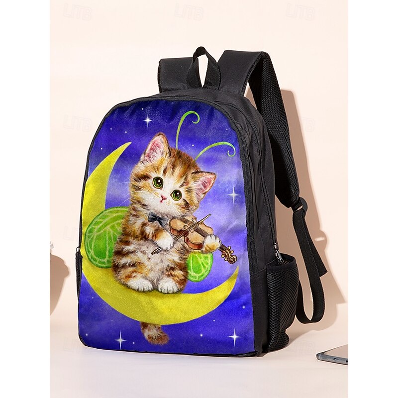Kid's Funny Cat Violin Three-Piece Backpack - Durable, Stylish Campus Casual Bag for Boys and Teens Kayomi Harai3