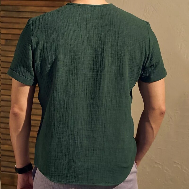 Men's T Shirt Henley Shirt Tee Short Sleeve Shirt Short Sleeve Henley Summer Spring Plain Fashion Designer Basic Buttons Vacation Street Going out Black Light Green Pink Top Tee for Men2