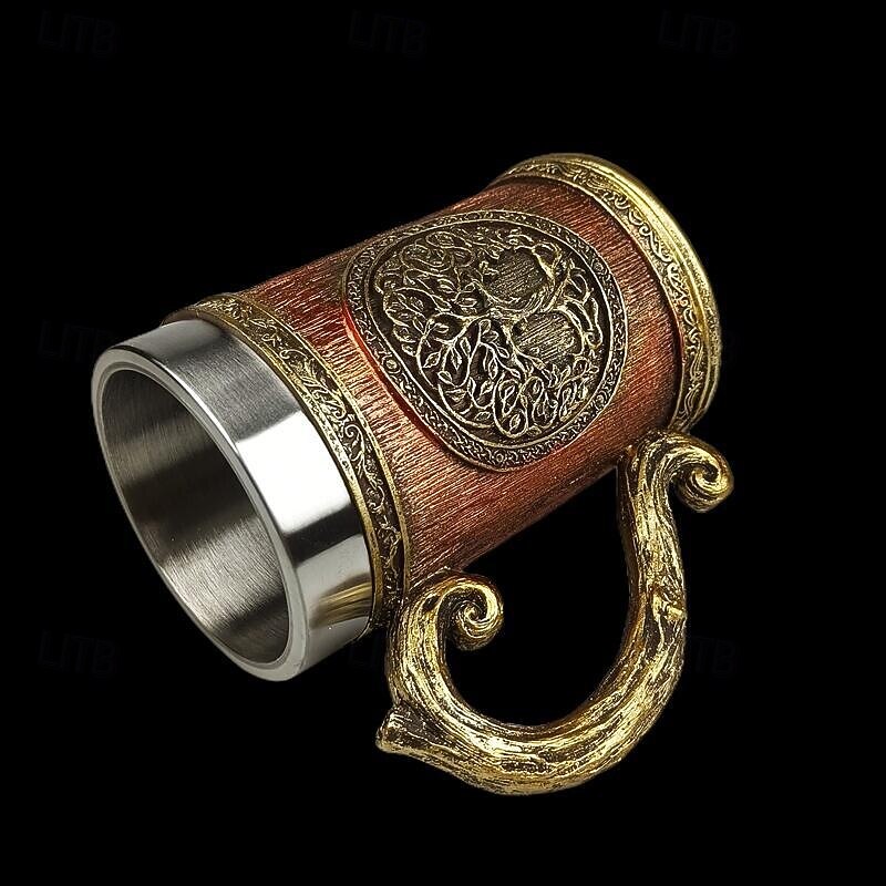 Medieval Tree of Life Beer Mug Oktoberfest Gift Mug with Stainless Steel Liner, Mythical World Tree Tankard, Unique Viking Style Stein Coffee Mug4