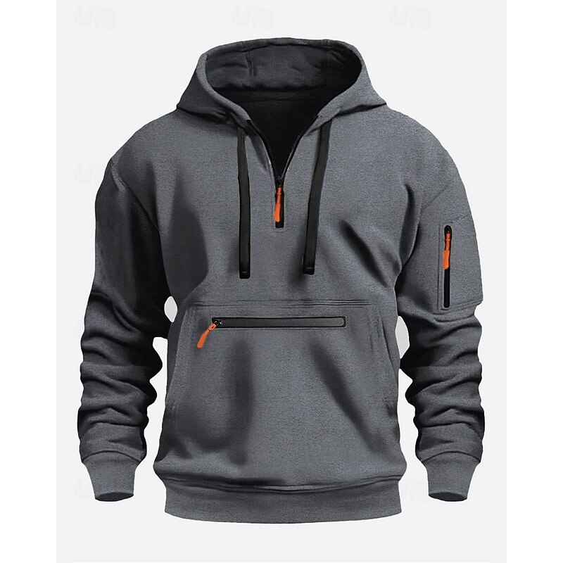 Men's Hoodie Quarter Zip Hoodie Black Navy Blue Camel Light Grey Dark Gray Hooded Plain Pocket Sports & Outdoor Daily Holiday Polyester Streetwear Basic Casual Spring Autumn / Fall Clothing Apparel2