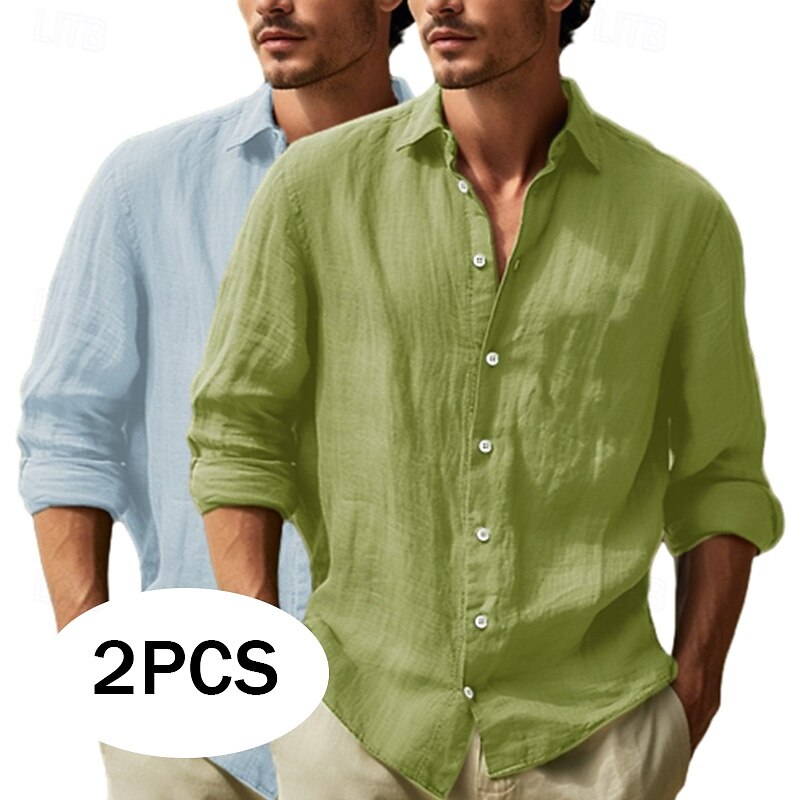 Men's Shirt Linen Shirt Summer Shirt Beach Wear Button Up Shirt Plain Vacation Curise White+Pink White+khaki Black+dark green Gray+Khaki Long Sleeve Lapel Summer Spring Clothing Apparel Plain