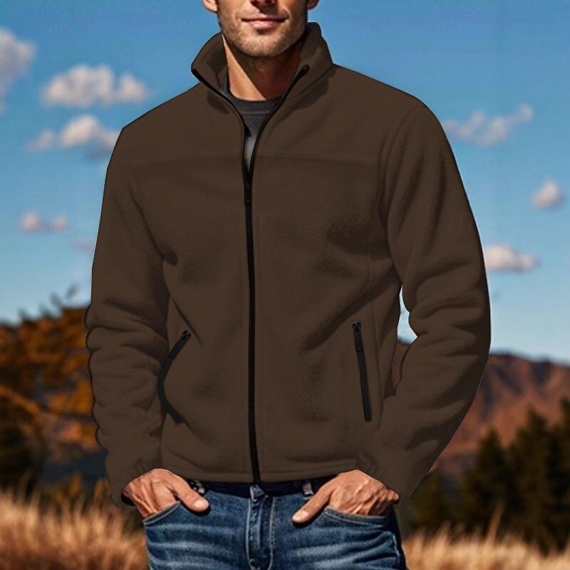 Men's Zip Sweatshirt Fleece Hoodie Black White Brown Gray Standing Collar Plain Zip Up Front Pocket Sports & Outdoor Casual Daily Streetwear Cool Sportswear Fall & Winter Clothing Apparel Hoodies3