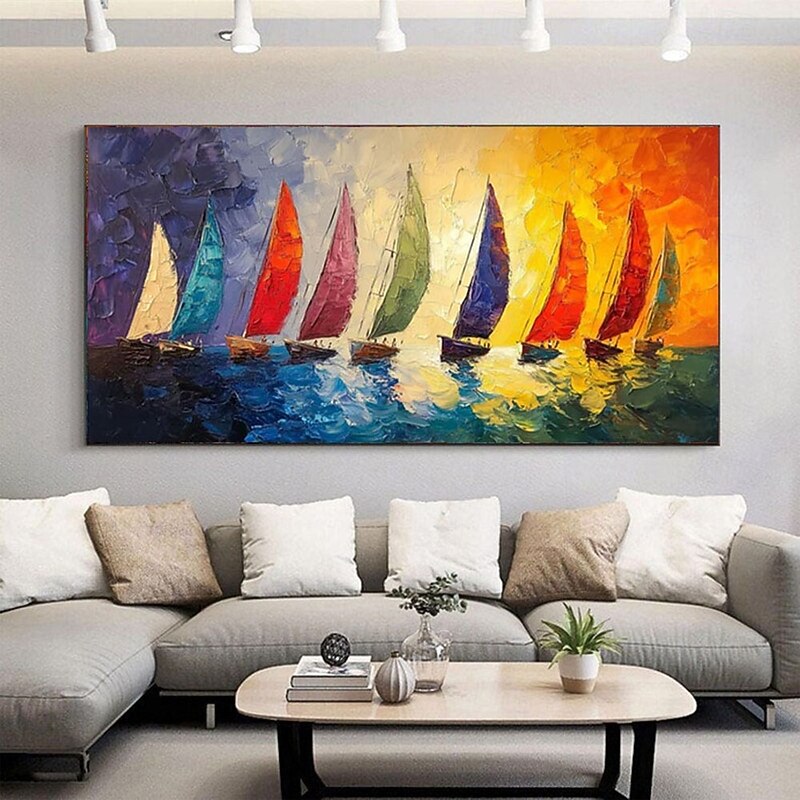 large Abstract Ship paintings Hand painted Boat Landscape Oil Paintings On Canvas Wall Art Decoration Modern Abstract Ship Pictures For Home Decor Rolled Frameless Unstretched Painting4