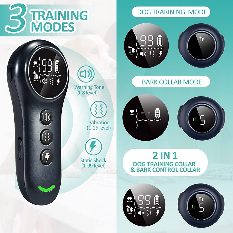 2 In 1 Remote Dog Training Collar Auto Anti Bark Shock Collar Smart Anti Barking Automatic Bark Stop Collar IP67 Waterproof Rechargeable E-Collar3