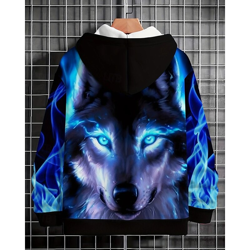 Boys' 3D Wolf Hoodie Long Sleeve Spring Fall Fashion Streetwear Kids 4-12 Years Hooded Outdoor Casual Daily Regular Fit2