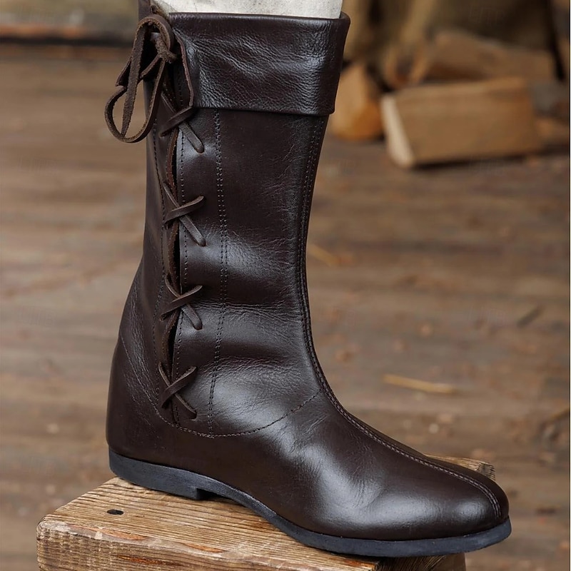 Medieval Renaissance Shoes Knee High Boots Flat Jazz Boots Pirate Viking Crusader Fancy Dress Men's Celtic Pirate Halloween Masquerade Party & Evening Renaissance Fair LARP Adults Adults' Shoes All3