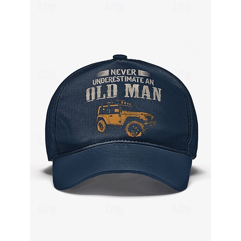 Men's Vintage Baseball Cap with 'Never Underestimate an Old Man' Jeep Print – Adjustable Cotton Dad Hat for Outdoor, Driving and Casual Wear3