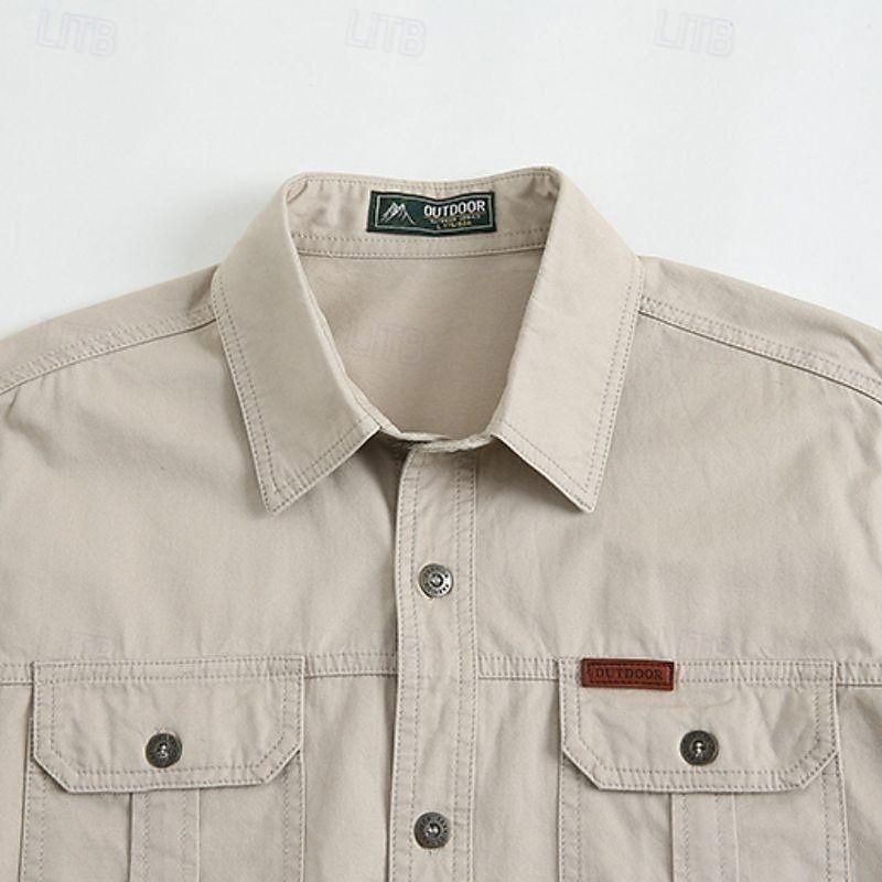Men's Cow Print Work Shirt Western Shirt Cargo Shirt Long Sleeve Casual Tactical Sports Outdoor WorkWear Spring Fall Turndown Front Two Pockets Button Up Shirts Army Green Khaki3