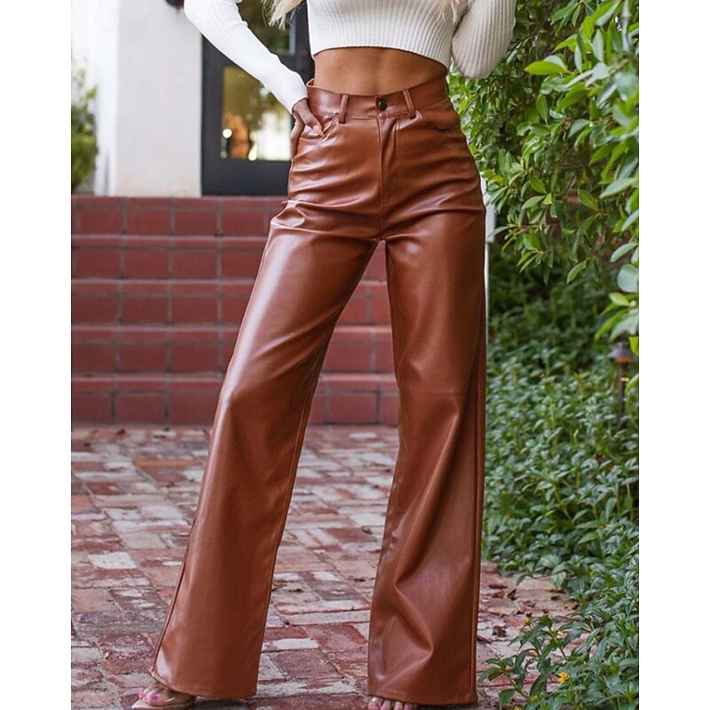 Women's Slacks Straight Streetwear Casual Full Length Natural Plain Pocket Comfy Outdoor Comfortable Vacation Streetwear Black Brown Fall Regular Fit3