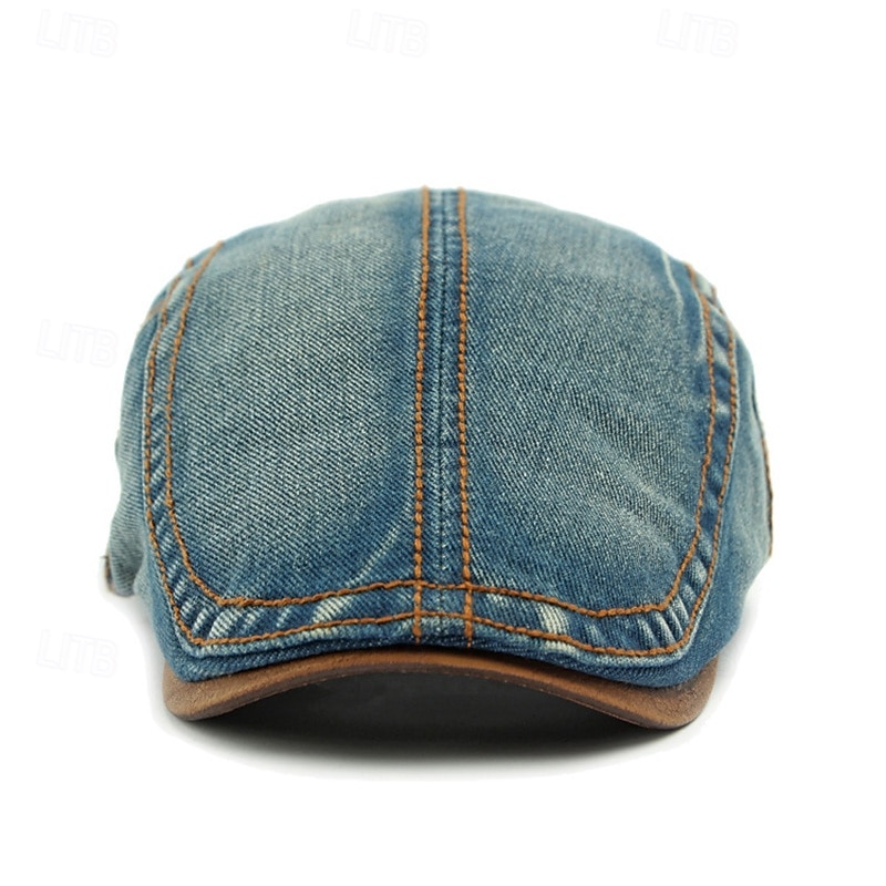 Men's Flat Cap Ascot Hat Newsboy Hat Black Navy Blue Denim Fashion Casual Street Daily Plain Adjustable Sunscreen Breathable2