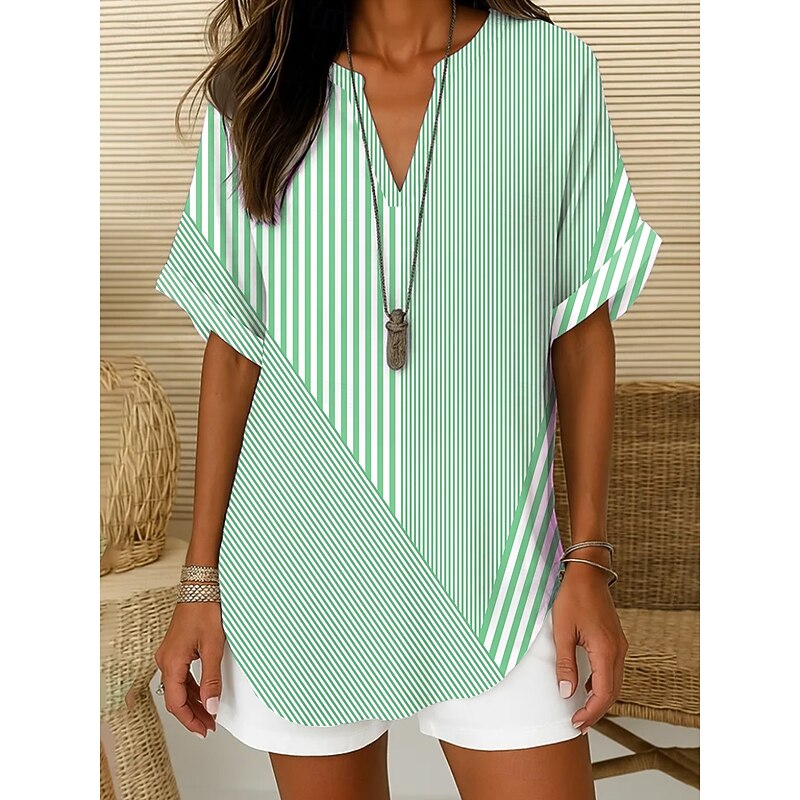 Women's Boho Shirt Graphic Geometric Elegant Bohemia Tropical Sleeveless Short Sleeve Regular Tops Daily Holiday Beach Wear Grass Green Yellow Pink Blue Purple Summer Spring2