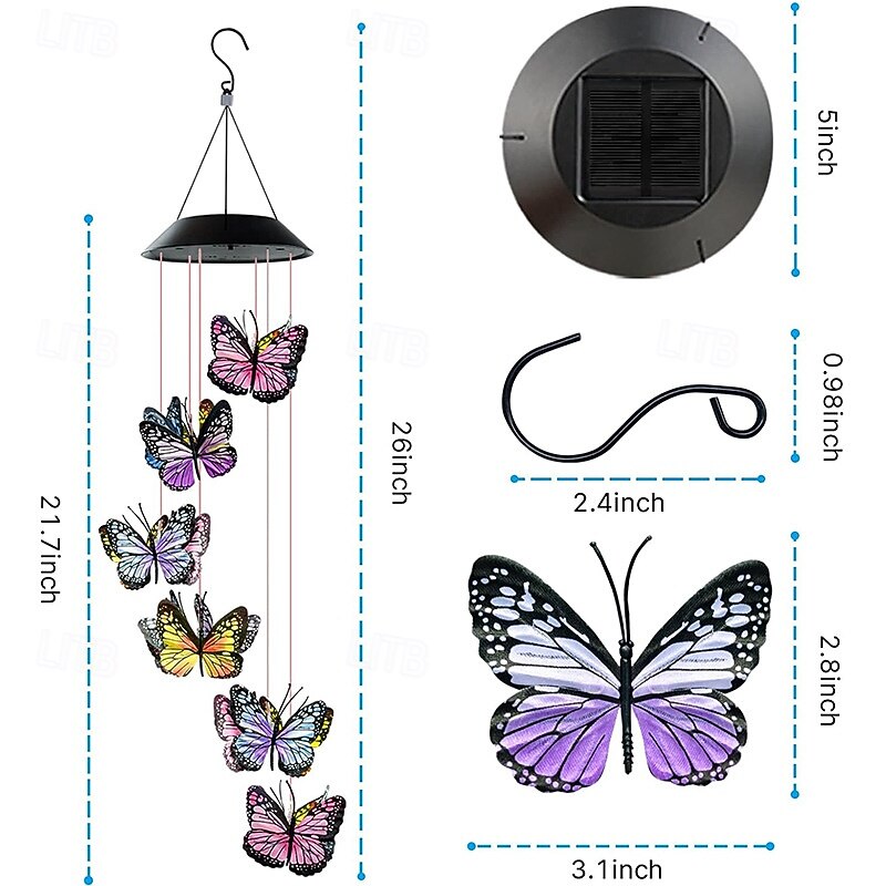 1 Pc outdoor solar simulation butterfly wind chime light gradient color light courtyard garden tree yard balcony camping decoration light3