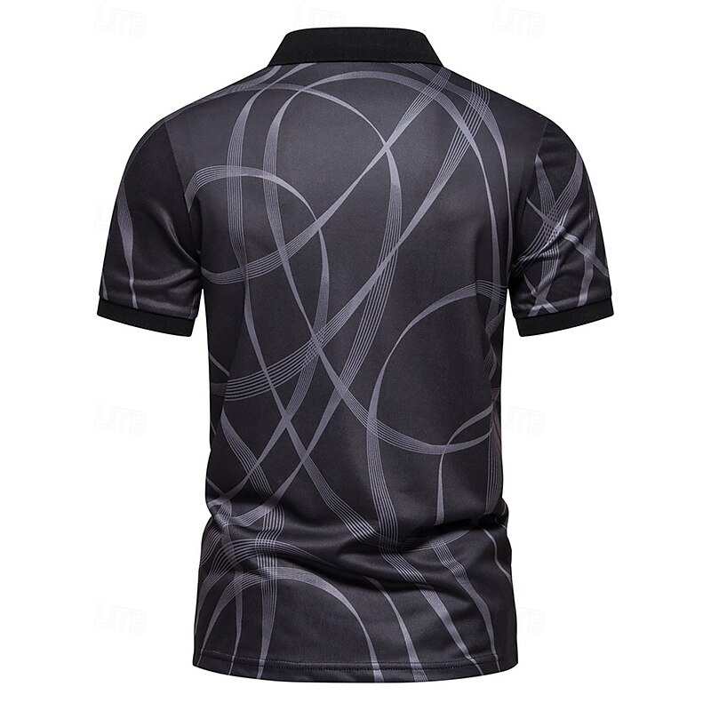 Men's Polo Button Up Polos Casual Sports Lapel Short Sleeve Fashion Basic Print Buttons Summer Spring Black White Polo4