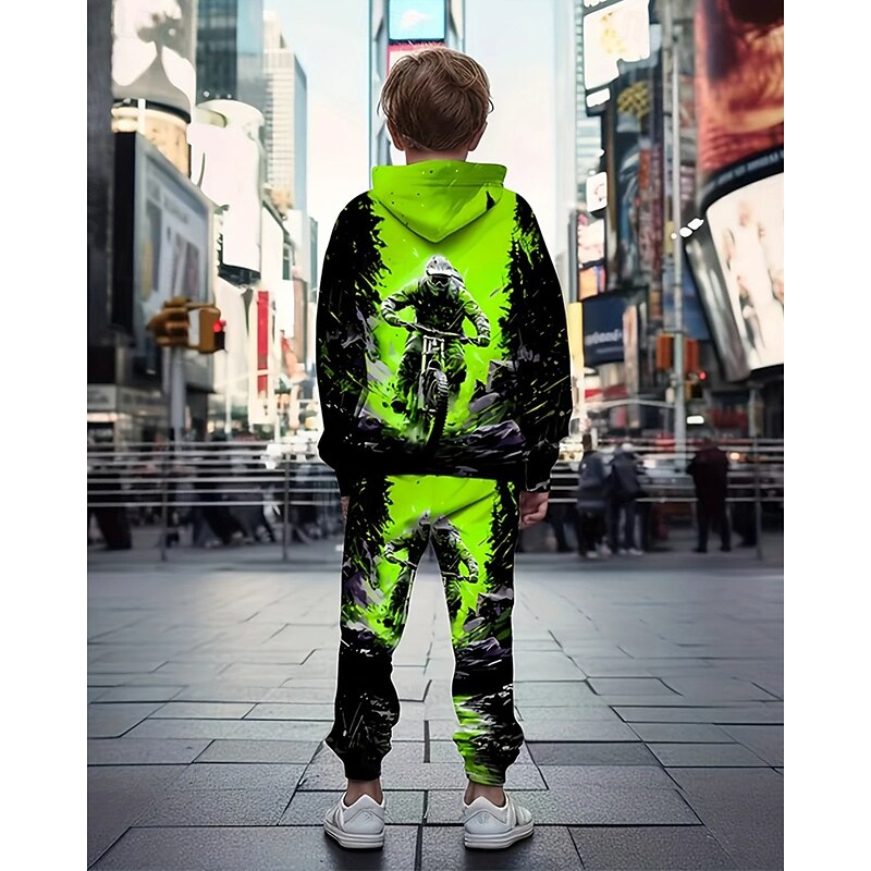 Boys' 3D Graphic Motorcycle Hoodie & Sweatpants Set Sports Suit Tracksuits Long Sleeve Spring Fall Daily Basic Casual Kids 4-12 Years Hooded Outdoor Vacation Sports Tailored Fit2