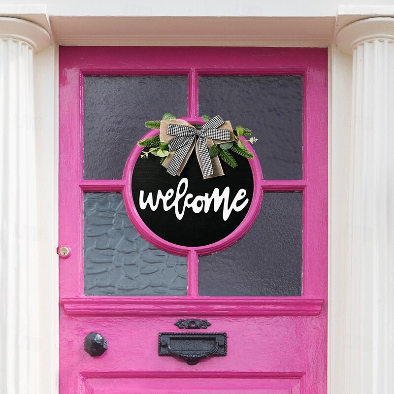 Welcome Sign Front for Door Decoration, Round Wood Wreaths Wall Hanging Outdoor, Farmhouse, Porch, for Spring Summer Fall All Seasons Holiday Christmas3