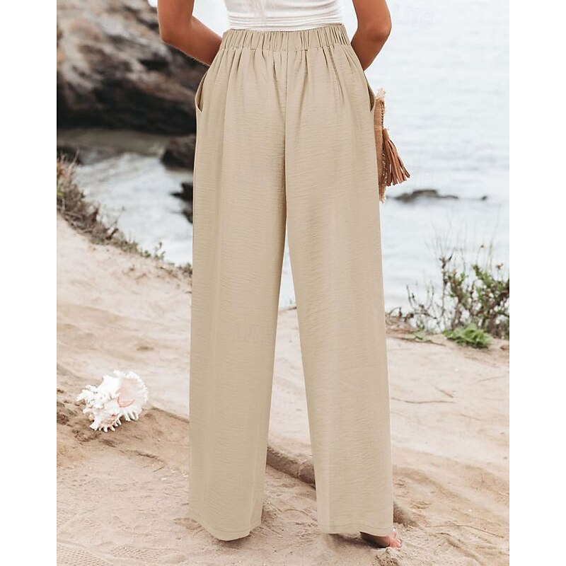 Women's Slacks Straight Streetwear Casual Full Length Natural Plain Pocket Comfy Outdoor Outdoor Vacation Apricot Grey Black White Summer Regular Fit3