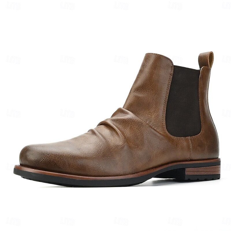 Men's Brown Faux Leather Chelsea Boots – Sleek and Modern with Elastic Sides, Ideal for Formal Meetings and Casual Outings2