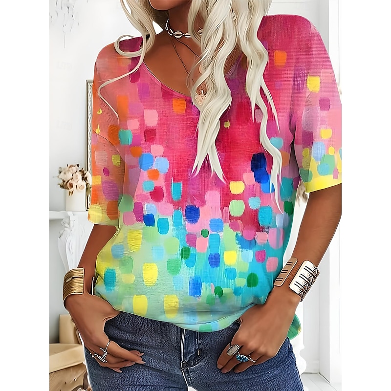 Women's T Shirt Floral Graphic Plants Vintage Fashion Hawaiian Short Sleeve V Neck Regular Tops Daily Going out Weekend Print Red Blue Green Light Blue Summer Spring2