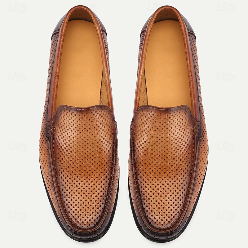 Brown Perforated Leather Loafers for Men with Soft Leather and Modern Slip-On Design - Ideal for Business Casual Relaxed Weekend Wear and Evening Outings4