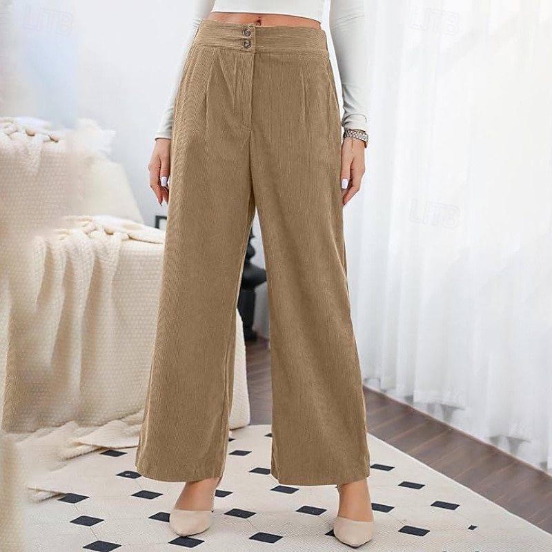 Women's Corduroy Pants Slacks Pants Trousers Streetwear Casual Full Length Natural Plain Pocket Buckle Outdoor Comfortable Outdoor Vacation Daily Wear Apricot Black Orange Green Fall Regular Fit4