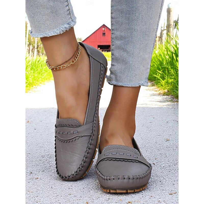 Women's Gray Moccasin Driving Flats – Soft Foldable Shoes with Anti-Slip Sole for Road Trips, Driving and Daily Errands2