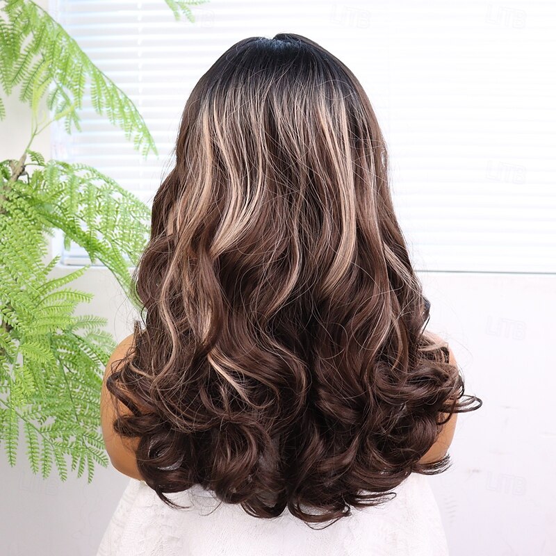 Synthetic Lace Wig Deep Curly Style 30 inch Mixed Color Middle Part 13x4 Lace Front Wig Women's Wig Dark Brown / Dark Auburn4