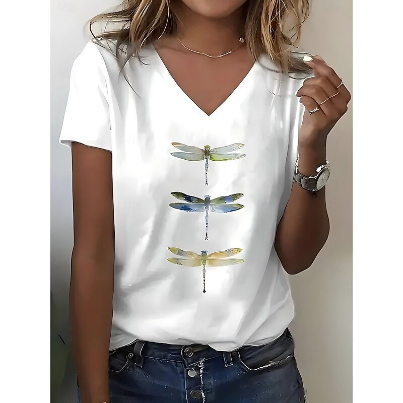 Women's 100% Cotton T Shirt Graphic Animal Letter Casual Short Sleeve V Neck Regular Tops Daily Going out Beach Wear Print Black White Gray Summer Spring3