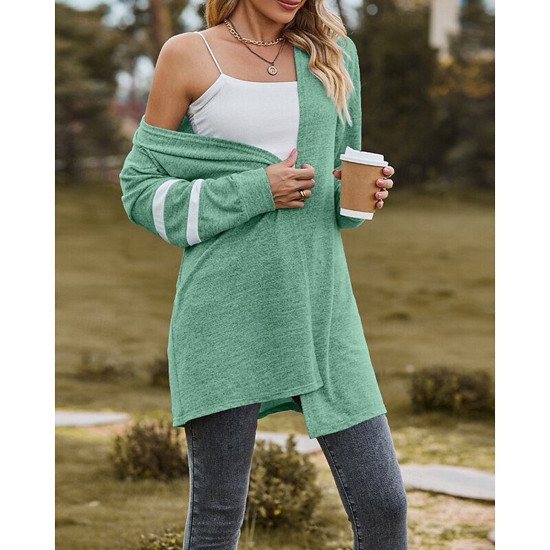 Women's Cardigan Fashion Soft Solid Color Ribbed V Neck Knitted Long Sleeve Regular Tops Knit Outdoor Holiday Going out Black Pink Fall Winter4