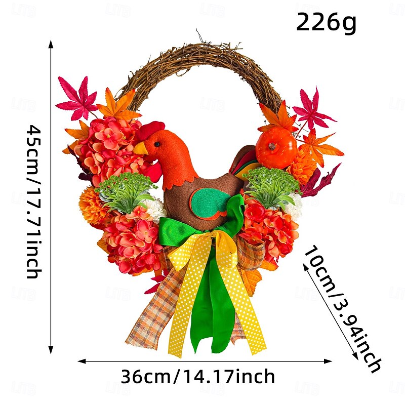 Fall Wreath for Front Door Thanksgiving Autumn Harvest Indoor Outdoor Decoration, Chick Plush and Hydrangea Twig Wreath with Maple Leaves Grapevine Garland3
