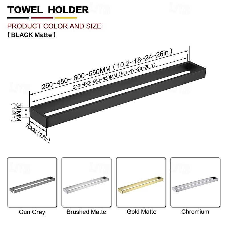 Towel Bar Towel Rack 304 Stainless Steel Wall Mounted Bathroom Hardware Towel Holder for Bath Towels, Rustproof Towel Rail for Kitchen, Shower, Hotel Use, Heavy Duty Polished Finish2