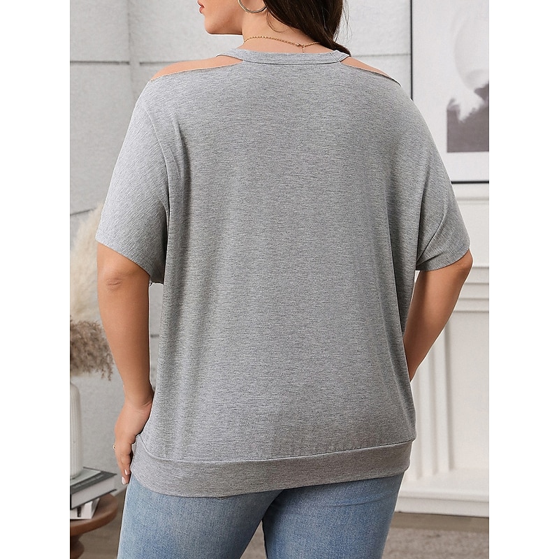 Women's Plus Size Tops T Shirt Graphic Letter Short Sleeve V Neck Casual Daily Polyester Summer Spring Black khaki